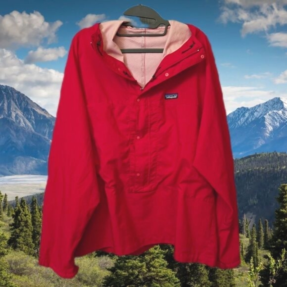 VTG PATAGONIA 1/2 Zip/Snap Anorak Hooded Red Men's L